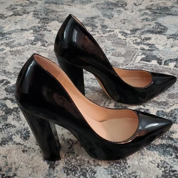 Only Maker Shoes Only Maker Black Patent Block Heel Pumps